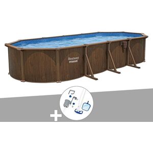 Kit piscine acier Bestway Hydrium effet bois ovale 7,30 x 3,60 x 1,30 m + Kit d'entretien - Publicité