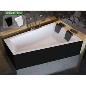 OTITEC Baignoire asymetrique 180 cm x 125 cm + tablier noir + repose tete - INTIMA DUO - Droite