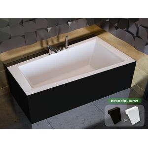 OTITEC Baignoire asymetrique 150 x 85 cm + tablier noir + repose tete - INTIMA - Droite