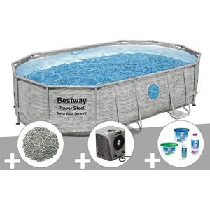 Kit piscine tubulaire ovale Bestway Power Steel SwimVista avec hublots 4,88 x 3,05 x 1,07 m + 10 kg de zéolite + Kit de traitement au chlore + Pompe à chaleur - Publicité