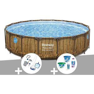 Kit piscine tubulaire ronde Bestway Power Steel avec hublots 5,49 x 1,22 m + Kit de traitement au chlore + Kit d'entretien Deluxe - Publicité