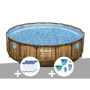 Kit piscine tubulaire ronde Bestway Power Steel avec hublots 4,88 x 1,22 m + 6 cartouches de filtration + Kit de traitement au chlore - Publicité