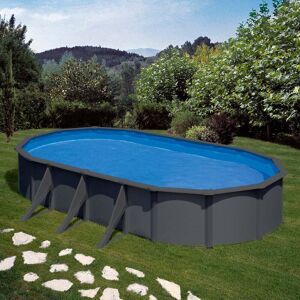 GRE Piscine ovale acier 7,44m x 3,99m x H.1,22m -  gris anthracite - Publicité