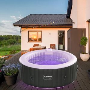 Spa Gonflable avec éclairage led pour l'intérieur et l'extérieur 4 Personnes ⌀ 180 cm 130 Jets de Massage 800 litres - Noir - Arebos - Publicité