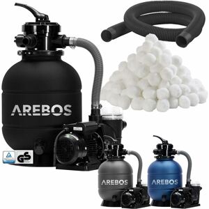 Arebos - Système de Filtre à Sable Noir - 400W - 10.200 L/h - Capacité du réservoir jusqu'à 20 kg de sable - Vanne à 4 Voies avec poignée - Avec - Publicité