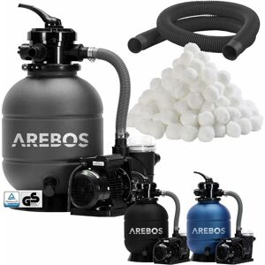Arebos - Système de Filtre à Sable avec Pompe 400W + 1400g de balles de Filtre + Tuyau de 2m Gris 10200 L/h Capacité du réservoir jusqu'à 20 kg de Sable Vanne à 4 Voies avec poignée et manomètre - Gris - Publicité