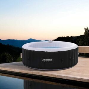 Spa Gonflable pour l'intérieur et l'extérieur 6 Personnes ⌀ 208 cm Rond 130 Jets de Massage 1000 litres - Noir - Arebos - Publicité