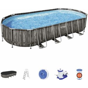 Kit piscine géante complet Bestway Spinelle – piscine ovale tubulaire 6x3 m motif aspect bois. pompe de filtration. échelle. bâche de protection. diffuseur ChemConnect 7x3 m - Publicité