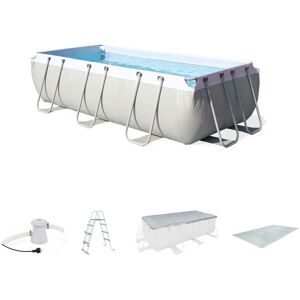 Bestway Kit grande piscine tubulaire - Topaze grise - piscine rectangulaire 4x2m avec pompe de filtration. bâche de protection. tapis de sol et échelle. Publicité