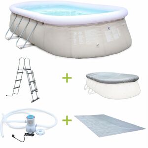 SWEEEK Kit piscine géante complet - Onyx grise - autoportante ovale 5.4x3m avec pompe de filtration. bâche de protection. tapis de sol et échelle. piscine hors sol autostable. - Gris - Publicité