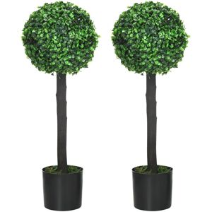 Lot de 2 buis artificiels topiaires artificielles en forme de boule dim. ø 20 x 60H cm pots inclus