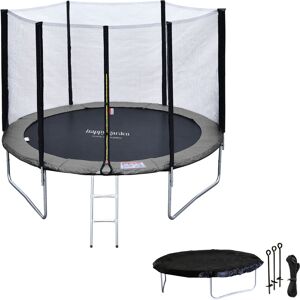 HAPPY GARDEN Pack Premium Trampoline 305cm réversible gris / rose adelaïde + filet, échelle, bâche et kit d'ancra - grey - Publicité