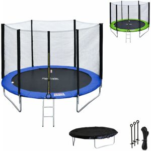 HAPPY GARDEN Pack Premium Trampoline 245cm réversible bleu / vert canberra + filet, échelle, bâche et kit d'ancrage - blue - Publicité