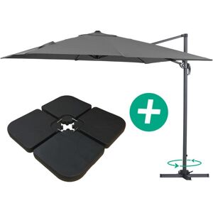 HABITAT ET JARDIN Parasol jardin déporté Alu Sun 3 - Carré - 3 x 3 m - Gris - Dalles incluses - Publicité