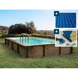 Habitat Et Jardin - Piscine bois en kit rectangle Murano - 12.20 x 6.20 x 1.44 m - Bâche à bulles 400 µ - Bâche hiver 280 g/m² - Publicité