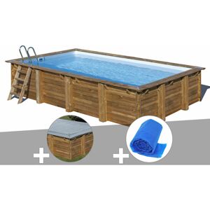 GRE Kit piscine bois Gré Mango 6,18 x 3,20 x 1,33 m + Bâche hiver + Bâche à bulles - Publicité