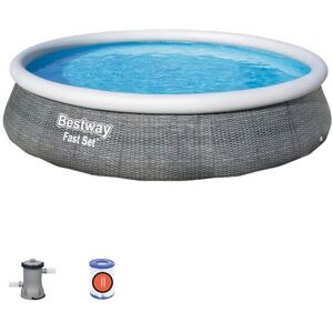 Piscine autoportante Fast Set™ ronde rotin gris 396 x 84 cm avec filtre à cartouche - Bestway - Publicité