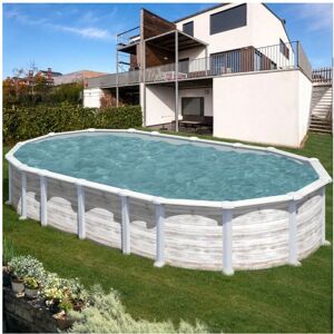 GRE Kit piscine hors sol acier ovale Islandia avec renforts en u - Dimensions piscine: 7,44 x 3,99 x 1,32 m - Publicité