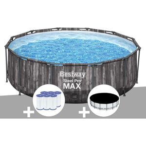 Kit piscine tubulaire ronde Bestway Steel Pro Max décor bois 3,66 x 1,00 m + 6 cartouches de filtration + Bâche de protection - Publicité