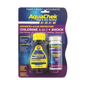 Aquachek - Bandelettes d'analyse piscine Chlorine 4 en 1 + Shock 50 chlore et 10 shock - Publicité