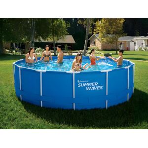 Vente-unique Piscine tubulaire ronde bleue avec pompe filtrante à cartouche - D457 x H122 cm - LACANAU