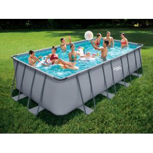 Vente-unique Piscine tubulaire rectangulaire grise avec pompe filtrante à cartouche - L549 x P274 x H132 - ZAMORA