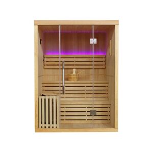 Vente-unique.com Sauna Traditionnel Finlandais 2/3 places vitré à leds SIGTUNA - L150*l120*H200 cm