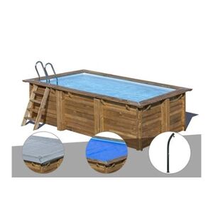 GRE Kit piscine bois Gré Marbella 4,20 x 2,70 x 1,17 m + Bâche hiver + Bâche à bulles + Douche - Publicité