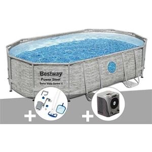 Bestway Kit piscine tubulaire ovale Power Steel SwimVista avec hublots 4,88 x 3,05 x 1,07 m + Kit d'entretien Deluxe + Pompe à chaleur - Publicité