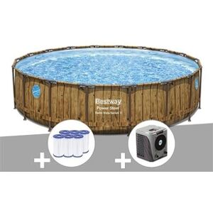 Bestway Kit piscine tubulaire ronde Power Steel avec hublots 5,49 x 1,22 m + 6 cartouches de filtration + Pompe à chaleur - Publicité