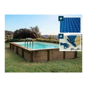 Habitat et Jardin piscine bois en kit rectangle murano - 12.20 x 6.20 x 1.44 m - bâche à bulles 400 µ - bâche hiver 280 g/m² - Publicité