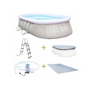 Sweeek Kit piscine géante complet - Onyx grise - autoportante ovale 54x3m avec pompe de filtration bâche de protection tapis de sol et échelle piscine hors - Publicité