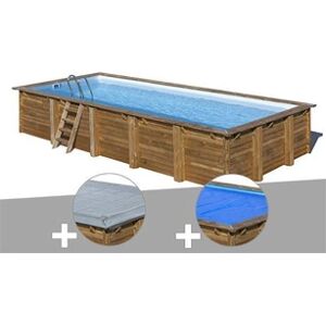 GRE Kit piscine bois Gré Braga 8,15 x 4,20 x 1,46 m + Bâche hiver + Bâche à bulles - Publicité