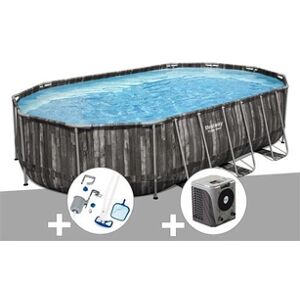 Bestway Kit piscine tubulaire ovale Power Steel décor bois 6,10 x 3,66 x 1,22 m + Kit d'entretien Deluxe + Pompe à chaleur - Publicité