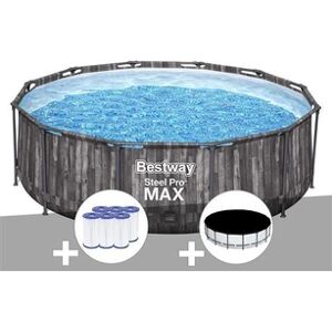 Bestway Kit piscine tubulaire ronde Steel Pro Max décor bois 3,66 x 1,00 m + 6 cartouches de filtration + Bâche de protection - Publicité