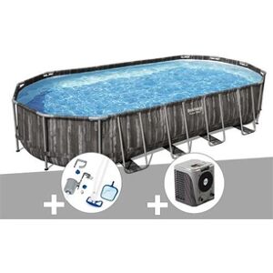 Bestway Kit piscine tubulaire ovale Power Steel décor bois 7,32 x 3,66 x 1,22 m + Kit d'entretien Deluxe + Pompe à chaleur - Publicité