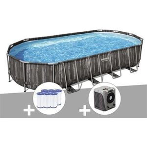 Bestway Kit piscine tubulaire ovale Power Steel décor bois 7,32 x 3,66 x 1,22 m + 6 cartouches de filtration + Pompe à chaleur - Publicité