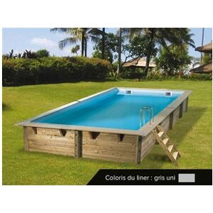 Ubbink Piscine bois Linéa 6,50 x 3,50 x 1,40 m - Liner gris - - Publicité