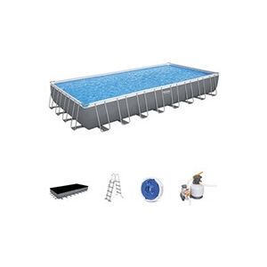 Bestway Piscine tubulaire - Ambre - gris foncé grande piscine rectangulaire 10x5m avec pompe de filtration à sable échelle et bâche de protection - Publicité