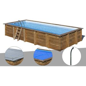 Gre Kit piscine bois Gré Braga 8,15 x 4,20 x 1,46 m + Bâche hiver + Bâche à bulles + Douche - Publicité