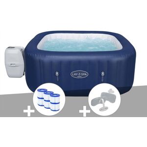 Kit spa gonflable Bestway Lay-Z-Spa Hawaii carré Airjet 4/6 places + 6 filtres + 2 appuie-têtes - Publicité