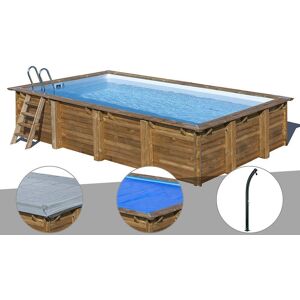 Gre Kit piscine bois Gré Evora 6,20 x 4,20 x 1,33 m + Bâche hiver + Bâche à bulles + Douche - Publicité