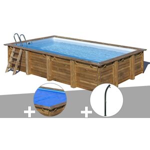 Gre Kit piscine bois Gré Evora 6,20 x 4,20 x 1,33 m + Bâche à bulles + Douche - Publicité