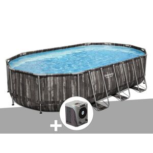 Kit piscine tubulaire ovale Bestway Power Steel décor bois 6,10 x 3,66 x 1,22 m + Pompe à chaleur - Publicité