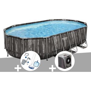 Kit piscine tubulaire ovale Bestway Power Steel décor bois 6,10 x 3,66 x 1,22 m + Kit d'entretien Deluxe + Pompe à chaleur - Publicité