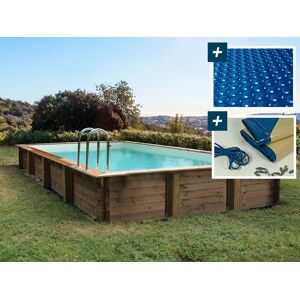 Habitat et jardin Piscine bois en kit rectangle "Sunrise " - 8.20 x 5.20 x 1.44 m + Bâche à bulles 400 µ - Bâche hiver 280 g/m² - Publicité