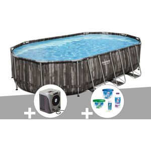 Kit piscine tubulaire ovale Bestway Power Steel décor bois 6,10 x 3,66 x 1,22 m + Kit de traitement au chlore + Pompe à chaleur - Publicité