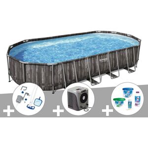 Kit piscine tubulaire ovale Bestway Power Steel décor bois 7,32 x 3,66 x 1,22 m + Kit de traitement au chlore + Kit d'entretien Deluxe + Pompe à chaleur - Publicité