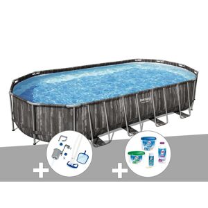 Kit piscine tubulaire ovale Bestway Power Steel décor bois 7,32 x 3,66 x 1,22 m + Kit de traitement au chlore + Kit d'entretien Deluxe - Publicité