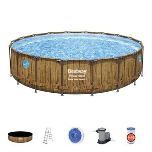 Bestway piscine hors sol ronde Power Steel™ SwimVista™ effet bois avec hublots 549 x 122 cm - Publicité